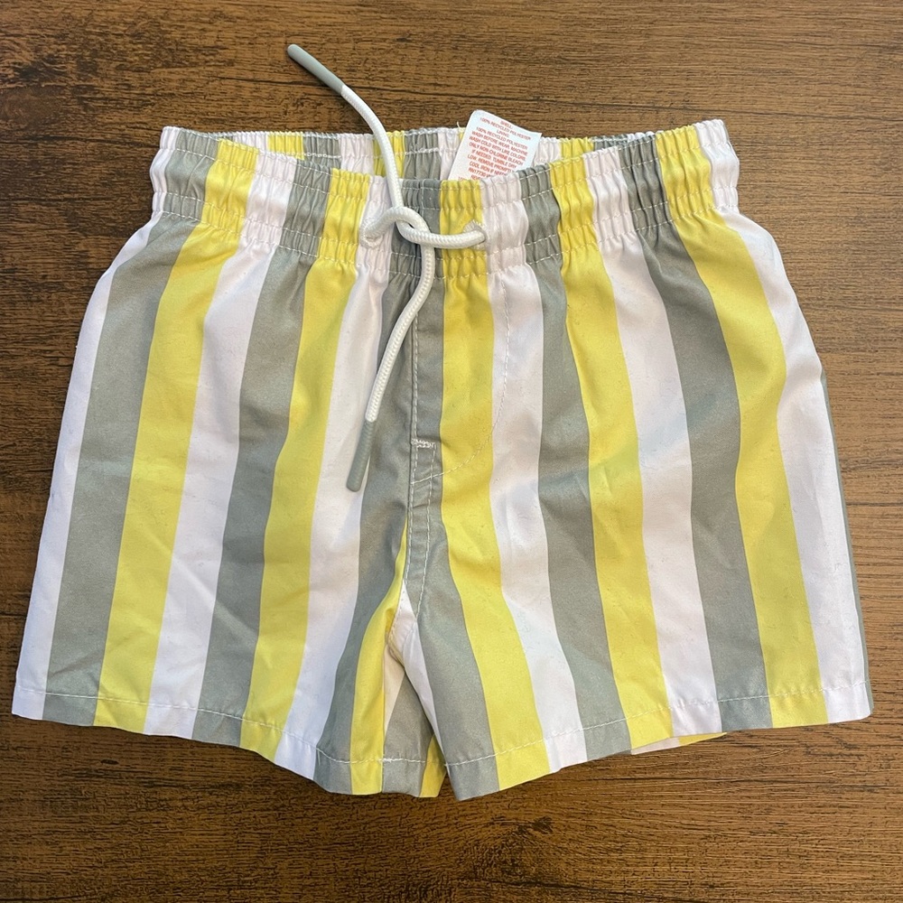 Cat & Jack Yellow and Gray Striped Baby Swim Trunks